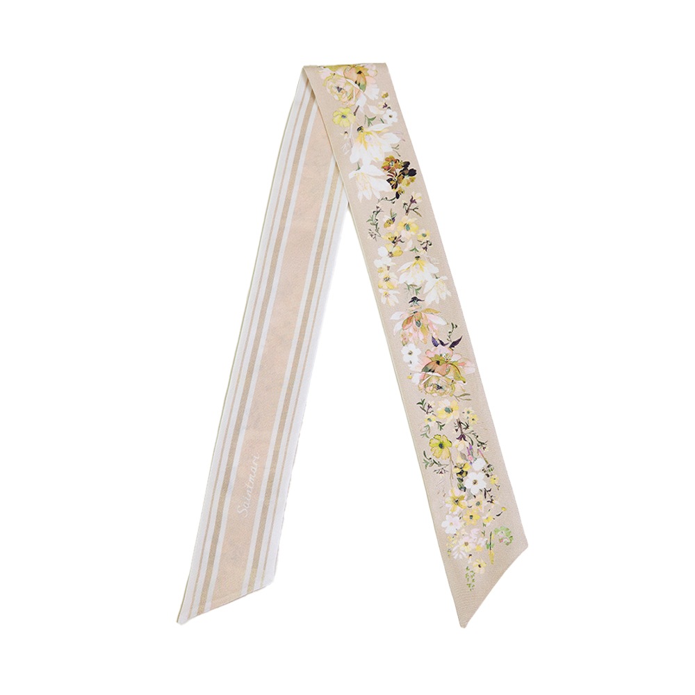 [SaintMary] K企業紹介企画 ＊ MISTY FLOWER SILK SCARF シルクスカーフ 花柄 韓国ファッション バンダナ シルク100％ 秋コーデ ペティサイズ シンプル 4,330円
