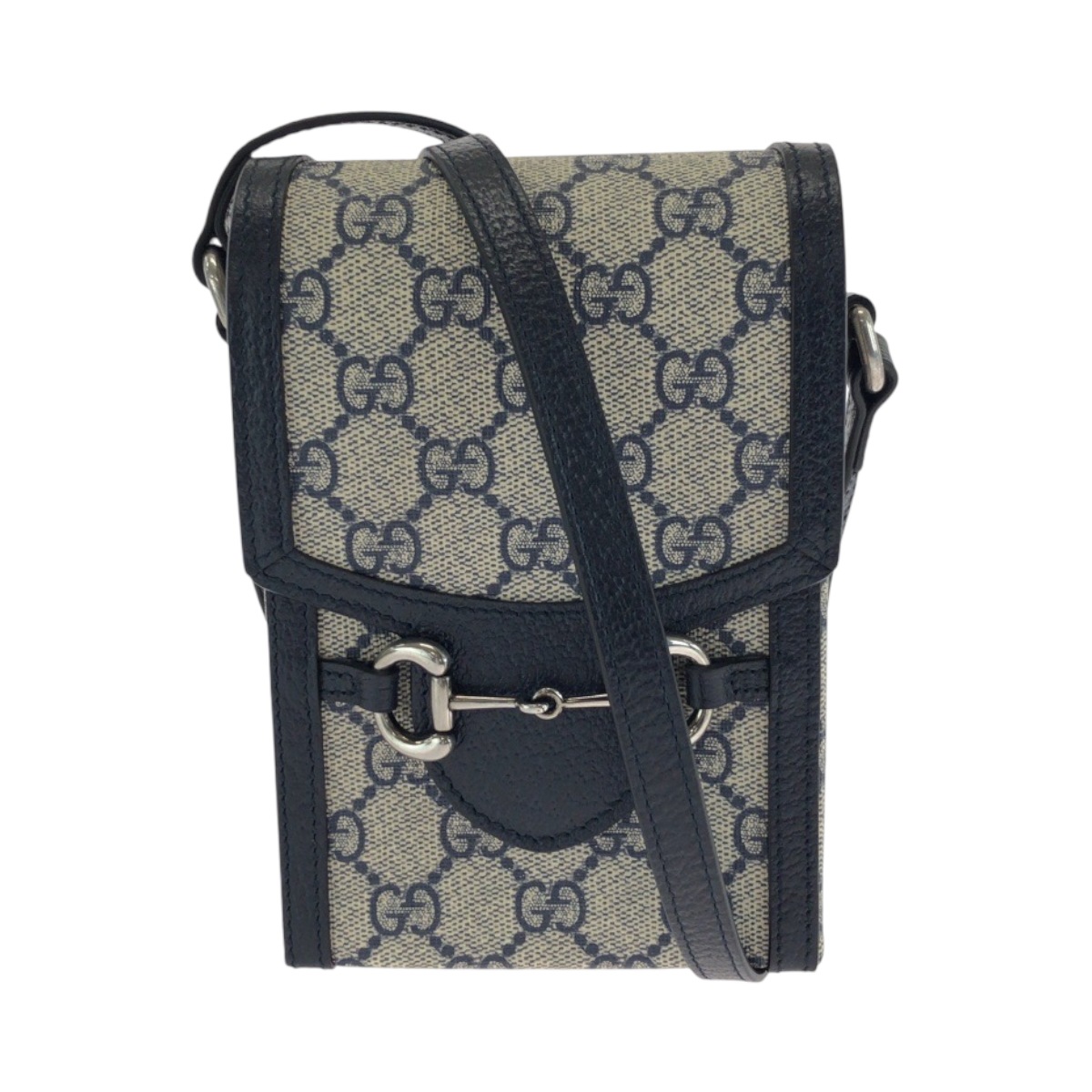 超美品 1955 ホースビット グレー ネイビー シルバー金具 GGスプリームキャンバス 625615 ショルダーバッグ フォンポーチ ポシェット メンズ 502497