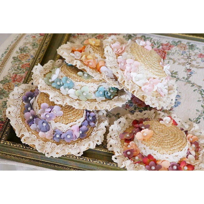 デザインロリータパールレトロ麦わら帽子アンティークシルクハット