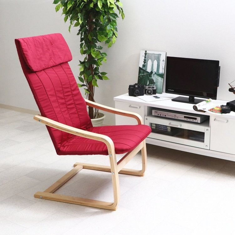 ハイバックチェアー おしゃれ 椅子 木製 北欧 スリム リラックスチェアー ワインレッド
