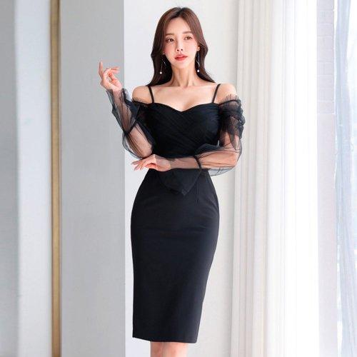 キャバドレス ナイトドレス ミディアムドレス オフショルダー ワンピースキャバ嬢 キャバクラ ラウンジ チュール 膝丈 レディース グラシア