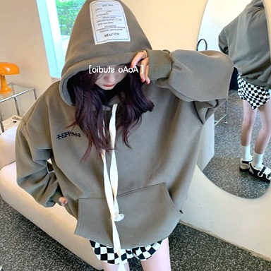 オーバーサイズ パーカー フーディ グリーン 韓国流行 グリーン 緑 ライトグレー 灰色 トップス