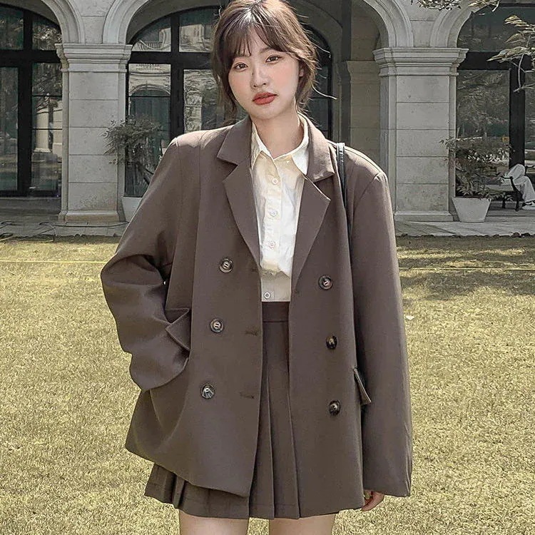 スーツプリーツスカートスーツ女性秋の学生ルーズオールマッチスーツジャケットショートスカートツーピース