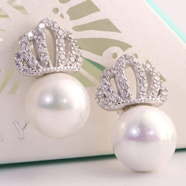 ピアス レディース 豪華50粒 パール 王冠/シルバー925 プラチナ仕上げ/レディース ウェディン