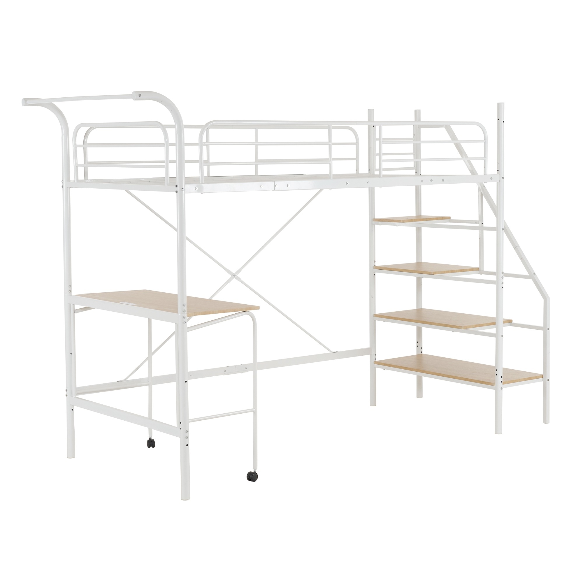 【国内出荷-送.料.無.料】【元SKU：SA308461BAA】システムベットロフトベッドシングルコンセント付き収納付きハンガーポール付きデスク付きスチール耐荷重150k北欧風耐震