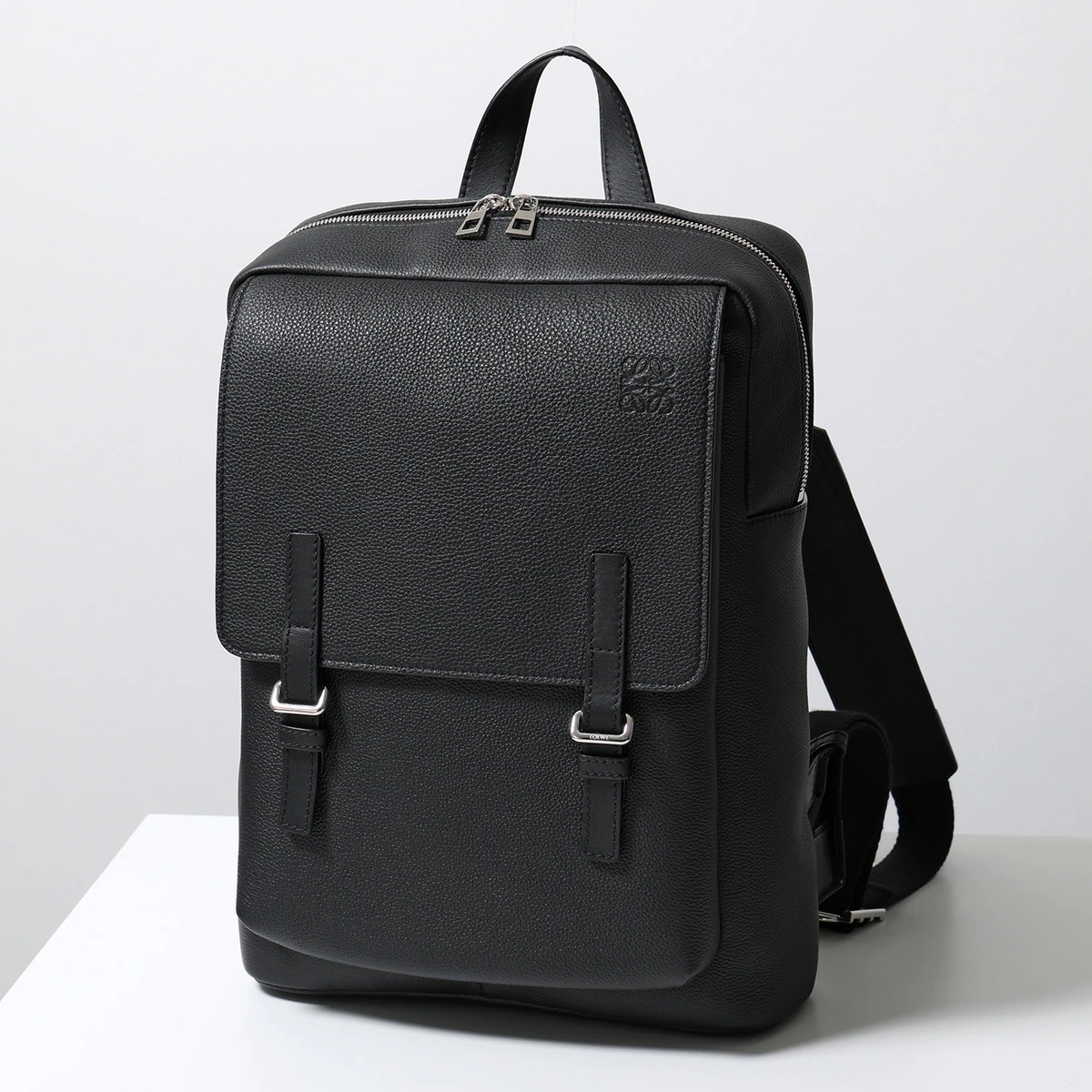 LOEWE ロエベ バックパック B553J18X04 メンズ レザー ミリタリー リュック アナグラム デイパック ロゴ 鞄 1100/BLACK B553J18X041100