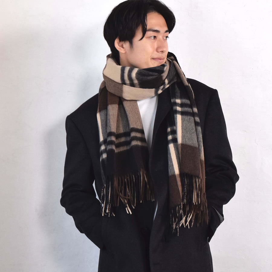 メンズ カシミヤ 100% 柄 ストール 60cm幅 (cs1066m)