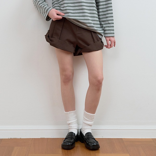 TURN UP SHORT PANTS BROWN