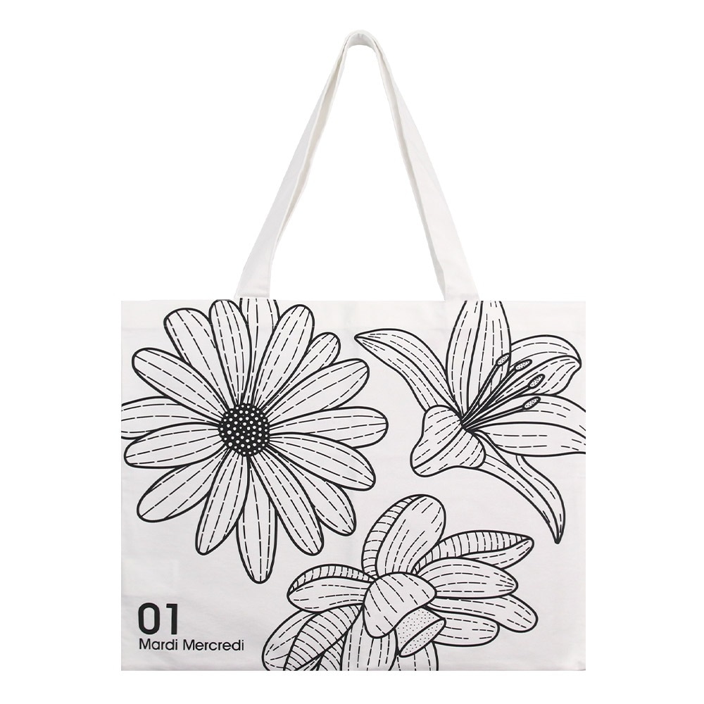 CANVAS BAG TRIPLE FLOWER WHITE BLACK トート レディース 韓国 花柄