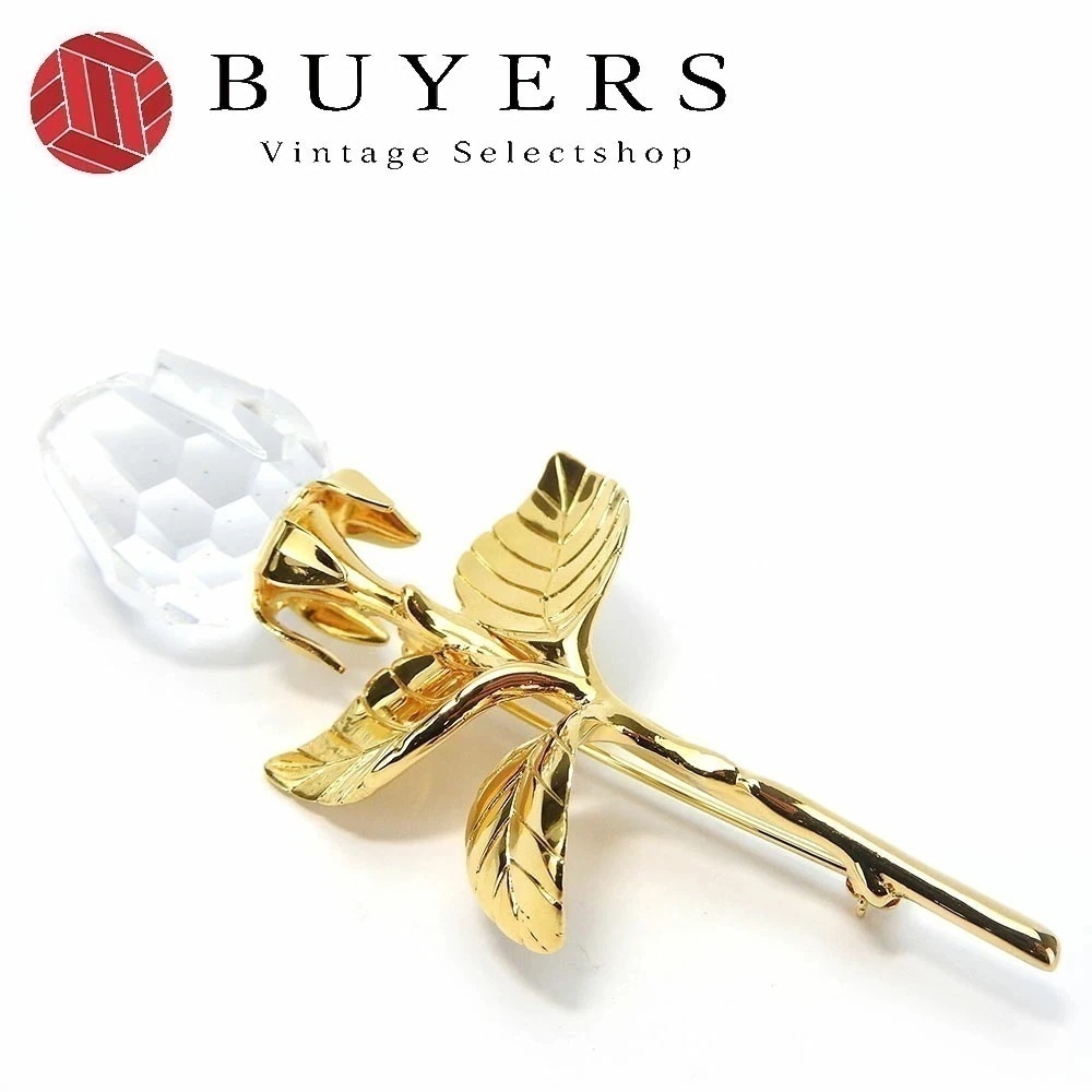 中古 スワロフスキー ブローチ バラ フラワー クリスタル ゴールド GP メッキ アクセサリー ジュエリー 小物 レディース 女性 swarovski accessories jewelry bro
