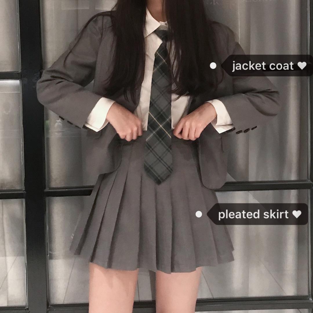 韓版学生スーツグレージャケット+白いシャツ+プリーツスカートとネクタイセットスーツスカートスーツ