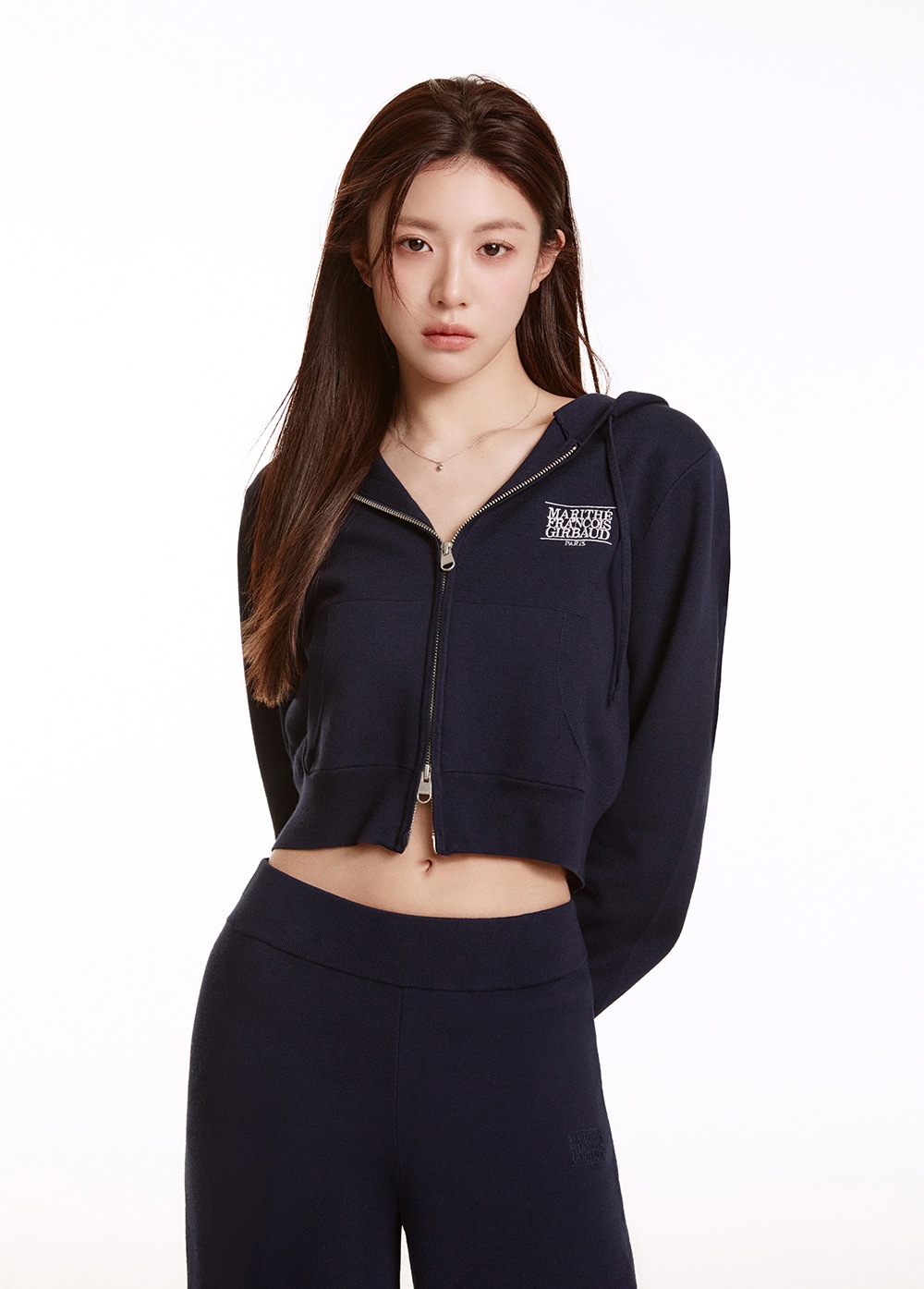 【MARITHEFRANCOISGIRBAUD】 W CLASSIC LOGO CROP KNIT HOODIE ZIP-UP : 2COLORS