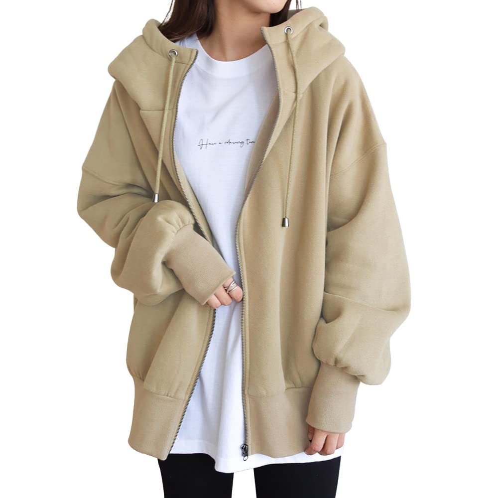 [YUESUO] パーカー レディース ジップアップパーカー ジップパーカー アウター コート 裏起毛 フード 長袖 スウェット ファスナーパーカー 厚手 ロング丈 あったか 可愛い 大きめ ゆったり 5,199円