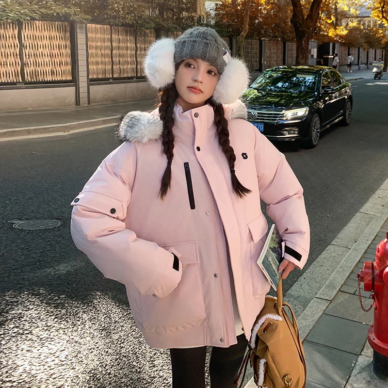 2024冬の新型韓国版大毛襟綿服女子ゆるい学生綿入れの中の長い綿入れのパンコート