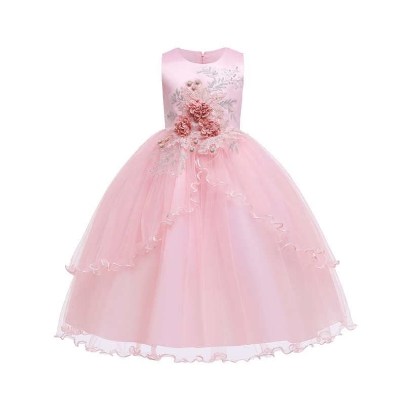 【1つ買うと10つ無料】女の子のウェディングサンドレスプリンセススカートパフォーマンスドレスパーティー立体レースロングスカートフラワーガールウェディングドレス