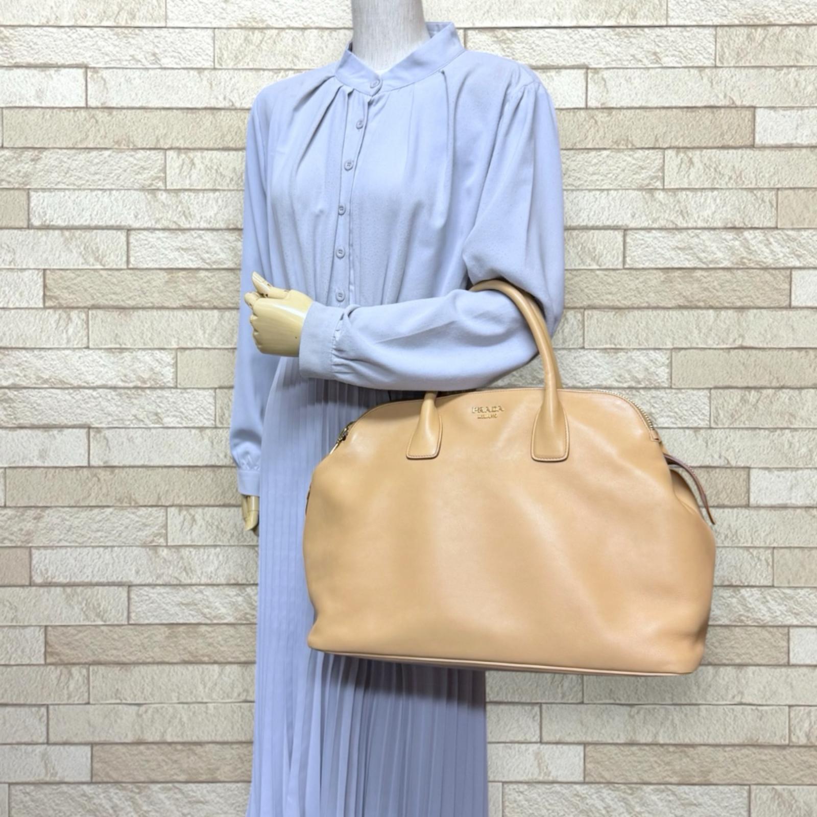 プラダ ハンドバッグ レザー ベージュ PRADA 中古