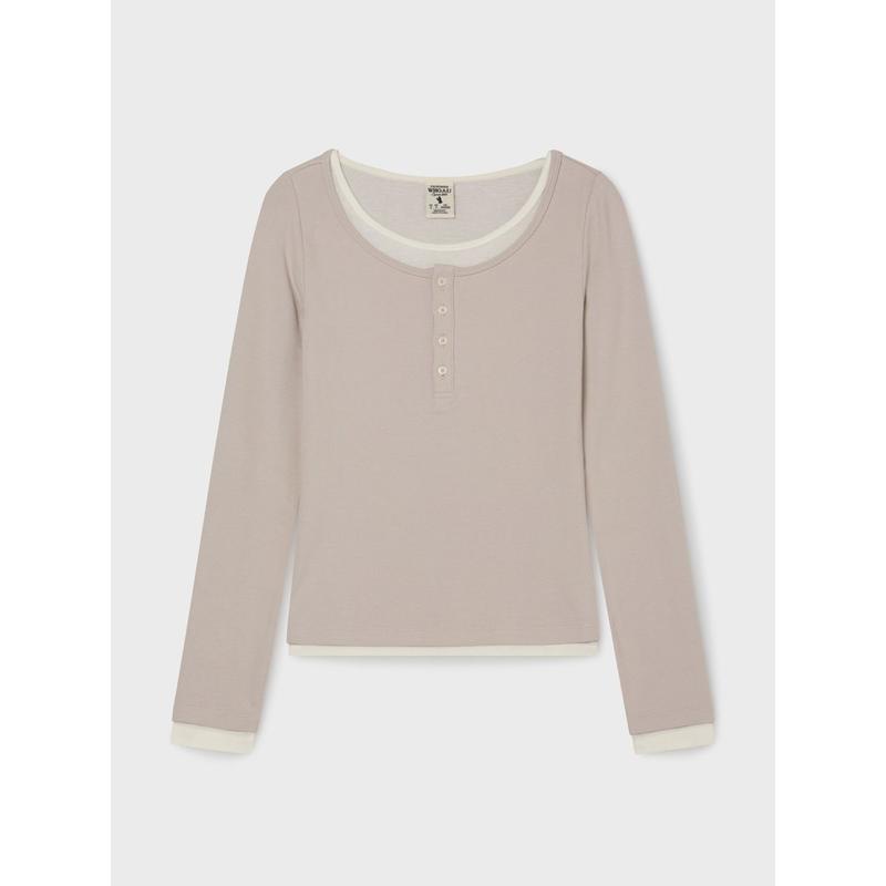 女性レイヤードヘンリーネック長袖Tシャツ WHLAG2283F_s