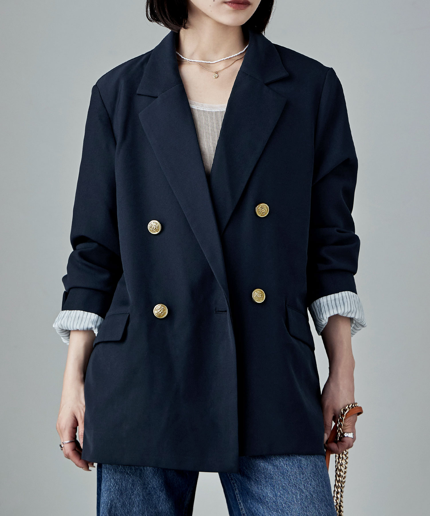 トラディショナルツイルテーラードジャケット アウター ジャケット ブレザー 長袖 テーラード 無地 ダブルジャケット ダブル 紺ブレ チェック柄 チェック ゆったり ビッグシルエット レディース