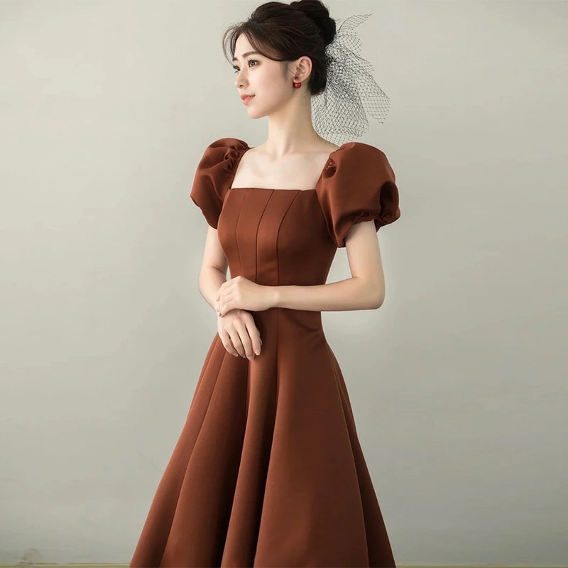 カラードレス 2way 編み上げ ブラウン パーティードレス フォーマル ロングドレス 結婚式 二次会 披露宴 発表会 演奏会 ウェディングドレス 花嫁 Aラインドレス ゲストドレス ウエディングドレ 10,374円