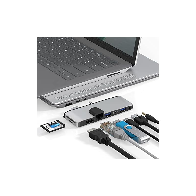 Surface Laptop 5 USBハブ 4K HDMI 100Mbpsイーサネット USB 3.0 Type Cデータ転送 SD TFカードスロット 3.5mmオーディオ マルチポート拡張 マイ