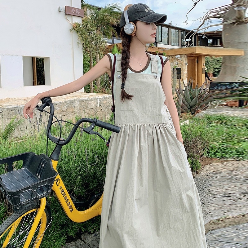 実際の甘いカジュアルなTシャツバックドレスセット2024新しい緩い薄いカジュアルなドレス2点セット