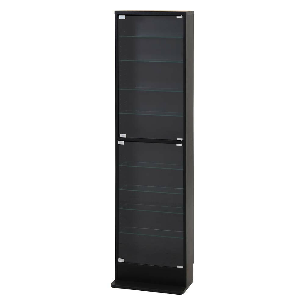 不二貿易 ガラスコレクションケースハイタイプ 浅型 ブラック 96071 強化ガラス ディスプレイ 360度組立 収納 プラモデル フィギュア 黒