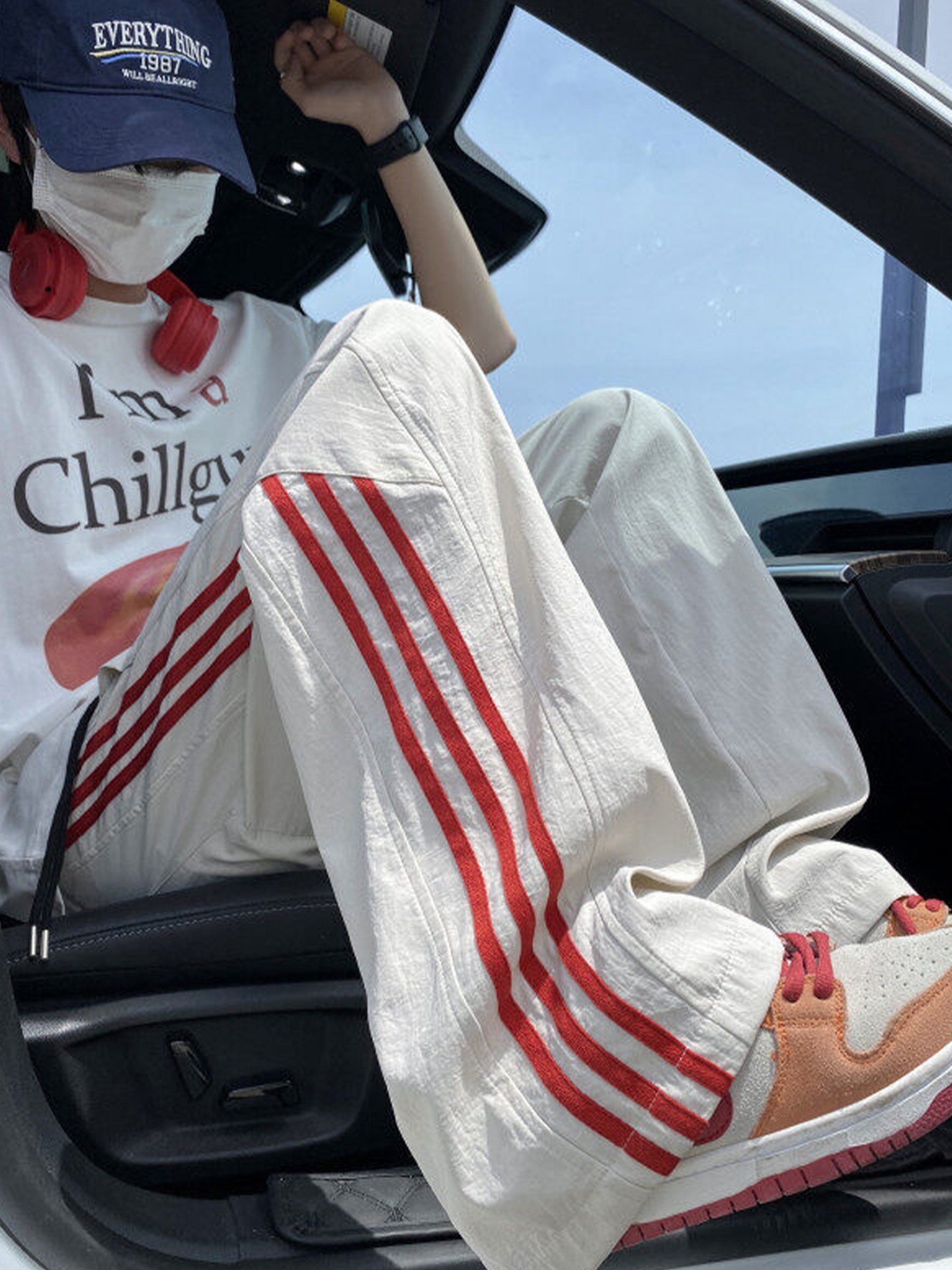 ストライプ柄アイスシルク速乾カジュアルパンツ メンズ 夏用 スポーツロングパンツ ルーズストレート ワイドレッグパンツ