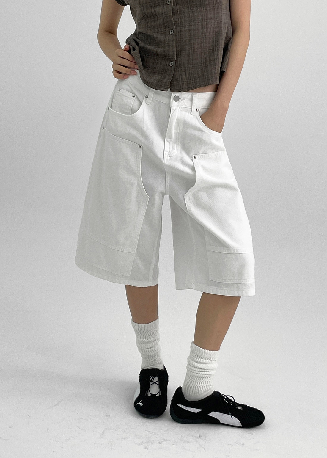 パーアンクコットンカーフェンダーバミューダパンツ
