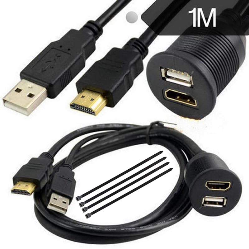 Rosebe 1M 車用 USB2.0 HDMI に HDMI USB2.0 延長パネル フラッシュマウントケーブル 防水ケーブル ダッシュボードキット 2サイズ選ぶ - 1メートル 5,695円