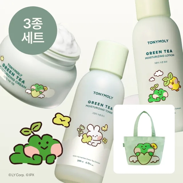 TONYMOLY minini限定版 チョチョク グリーンティー 水分 3種セット (大容量クリーム100ml+トナー+ローション) + ミニエコバッグ付き 韓国コスメ