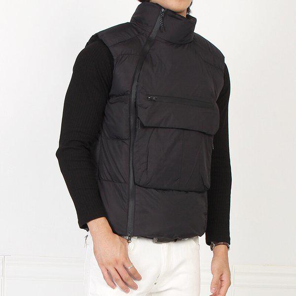 ビッグサイズキャンプアウトドア男性用厚手パディングベスト 斜めジッパー PTポケットベスト