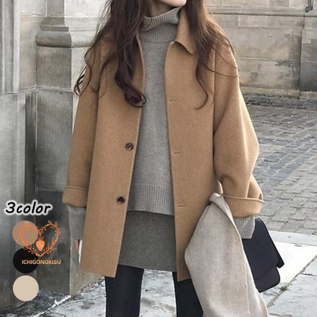 チェスターコート レディース 秋 冬 20代 30代 ラシャコート ミディアム丈 黒 キャメル ゆったり 韓国 アウター 通勤 通学 着痩せ