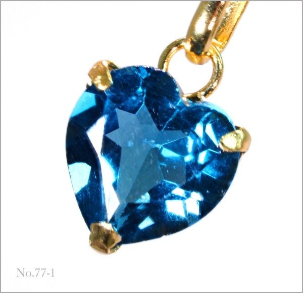 18金 天然 ロンドン ブルー トパーズ ハート カット ネックレス No.77-1 刻印 74