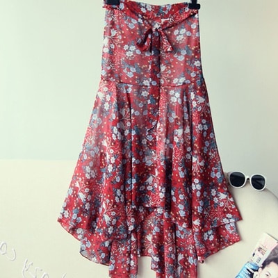 3060.華やかなフィッシュテール ロングスカート（ワインレッド）