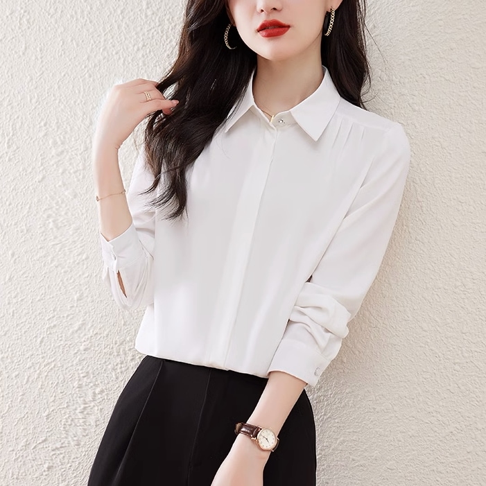 トップス シャツ ブラウス 袖あり 長袖 襟付き 大人可愛い きれいめ シンプル カジュアル 大人 上品 おしゃれ お洒落 大人女子 こなれ感 無地 春 夏 秋 冬 オールシーズン シーズンレス