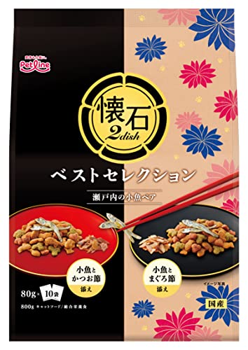 ペットライン 2ｄｉｓｈ キャットフード ベストセレクション 瀬戸内の小魚ペア 800ｇ(80ｇ×10) ドライ グルメ トッピング 国産 アソート 小分け 800g(80g×10)x2 (まとめ買い
