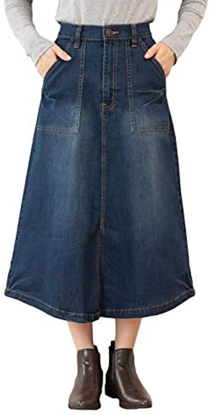 Happy Honu ハッピー ホヌ ストレッチ デニム ベイカー スカート 大きいサイズ ロング( ネイビー, 01.M) 5,189円