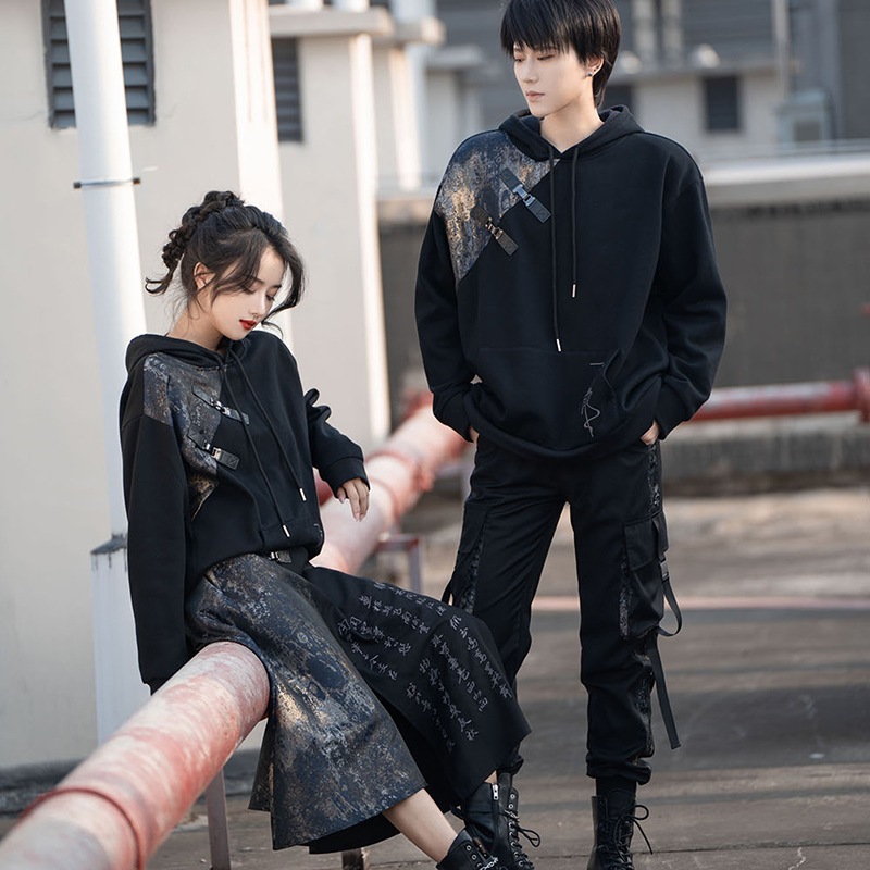パーカー 裏起毛 男女兼用 チャイナ服 普段着 チャイナ風パーカー レディース メンズ 切り替えパーカー 黒 高見え 着瘦せ