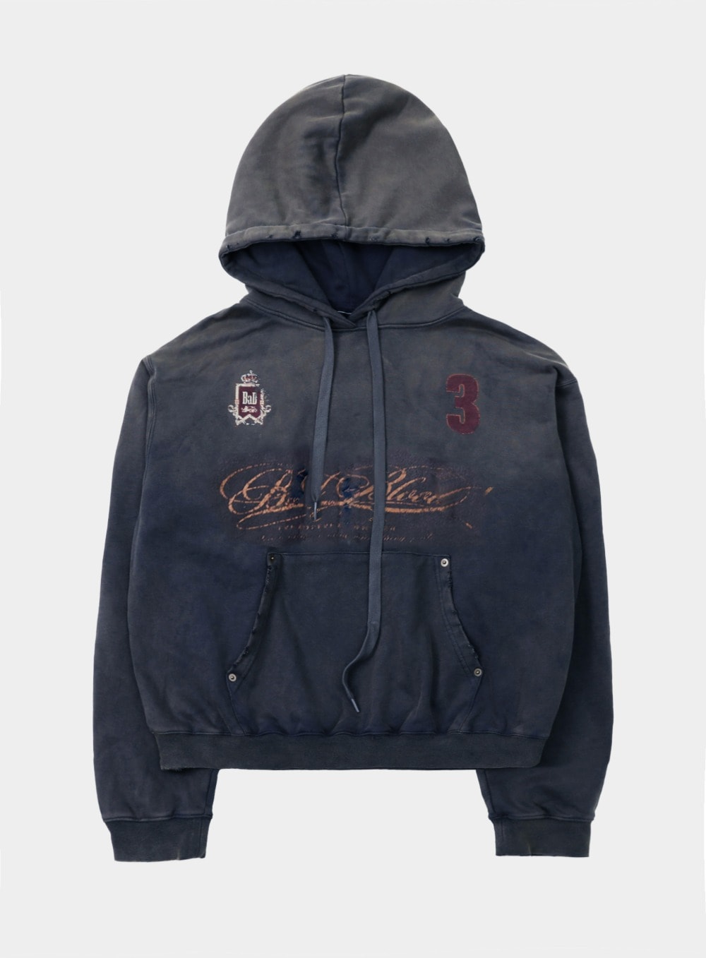 【BADBLOOD】 25FW ROYAL CLASSIC DISTRESSED HOODIE : NAVY