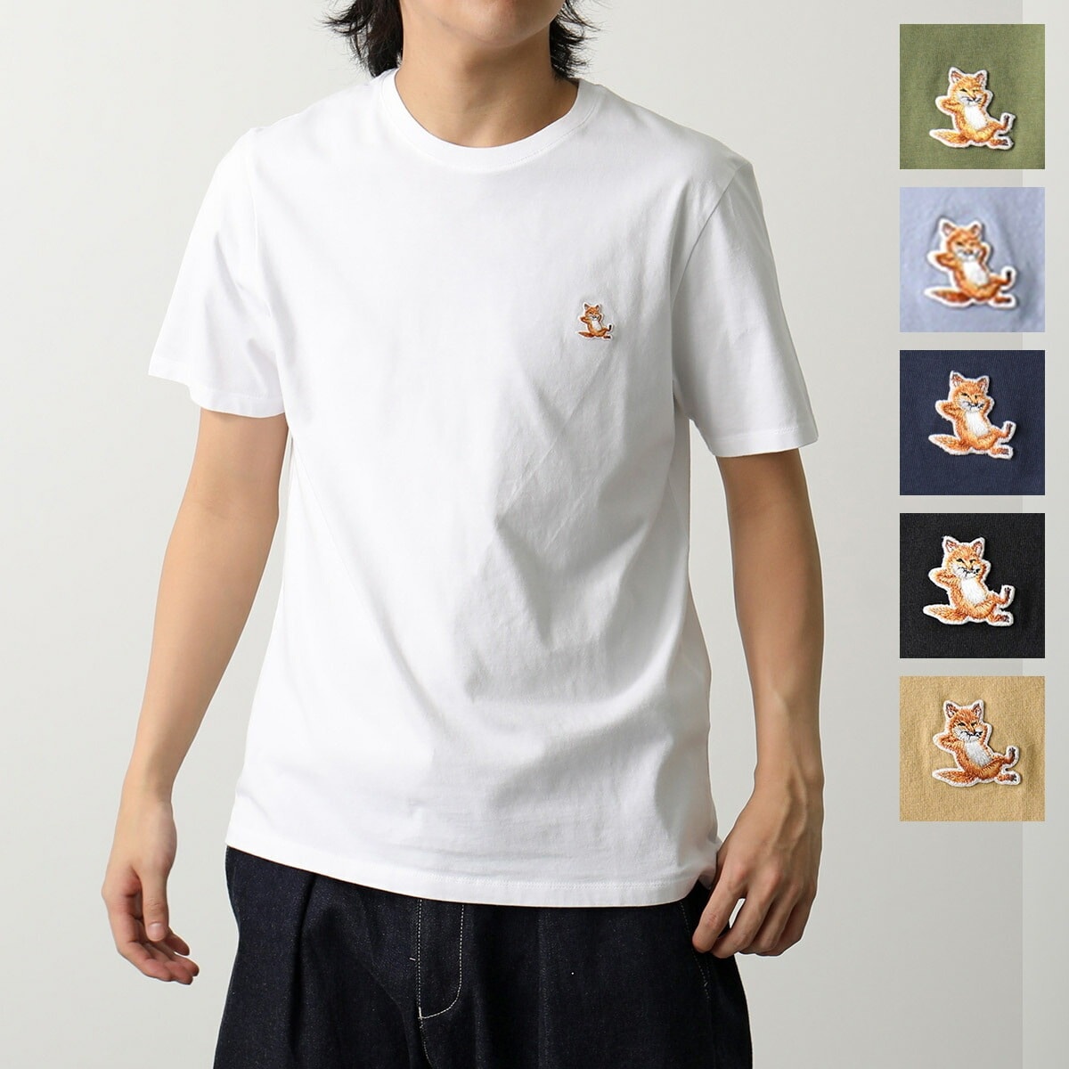 MAISON KITSUNE メゾンキツネ Tシャツ LM00110KJ0008 メンズ 半袖 カットソー チラックスフォックス 刺繍パッチ ロゴT コットン クルーネック カラー6色