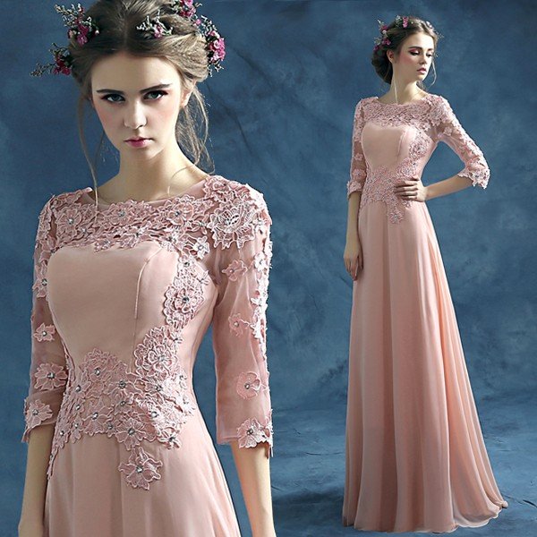 パーティードレス 袖あり 結婚式 フォーマル イブニングドレス カクテルドレス ロングドレス カラー