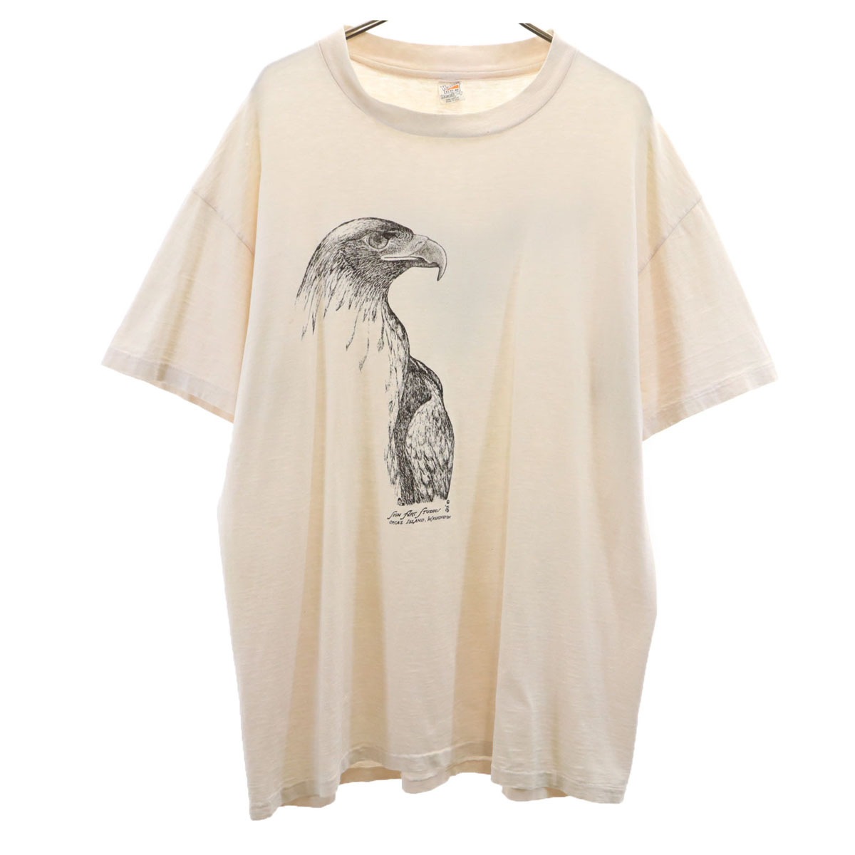70s USA製 ヴィンテージ イーグル プリント 半袖 Tシャツ XL アイボリー系 シングルステッチ BEEFY-T メンズ 古着