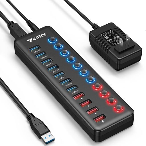 WENTER USB ハブ 3.0 Hub 7ポート + 4充電ポート 2023改良 【ACアダプタ付き セルフパワー/バスパワー 独立スイッチ付 USB拡張 5Gbps高速 LEDライト搭載 】高耐