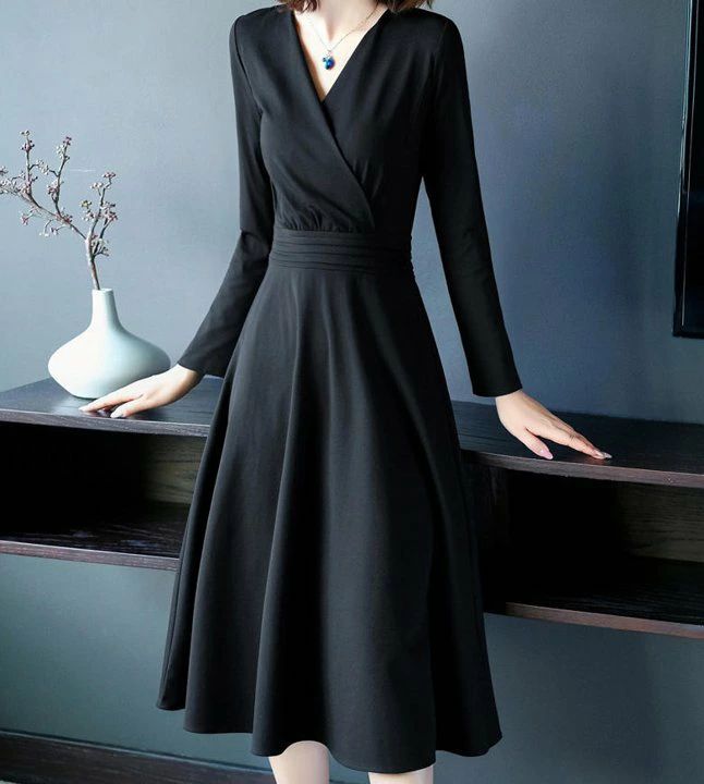 新しい セレモニー 20代 喪服 エレガント 卒業式 シック 長袖 50代 ブラック フォーマル 入学式 卒園式 大きいサイズ ロング 秋冬 上品 ワンピース Vネック ハイウエスト 30代 ロング丈