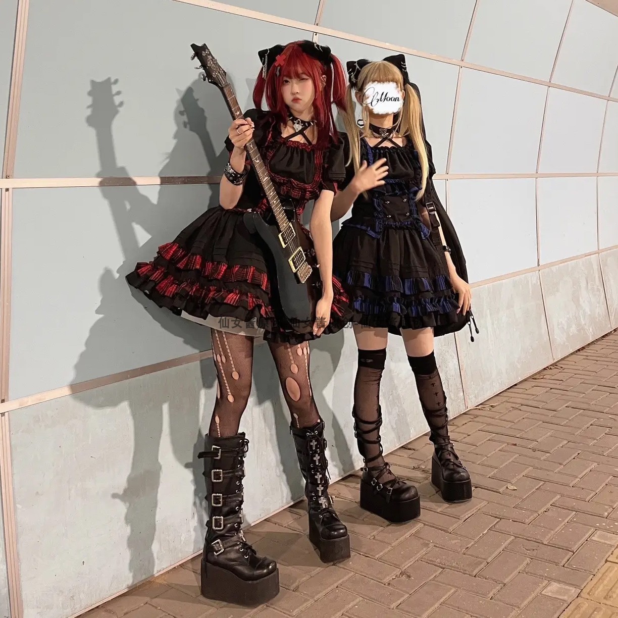 パンク猫ロリータロリータロックバンドシスターダークゴシックスタイルのガールフレンドスカートギターガールスカート