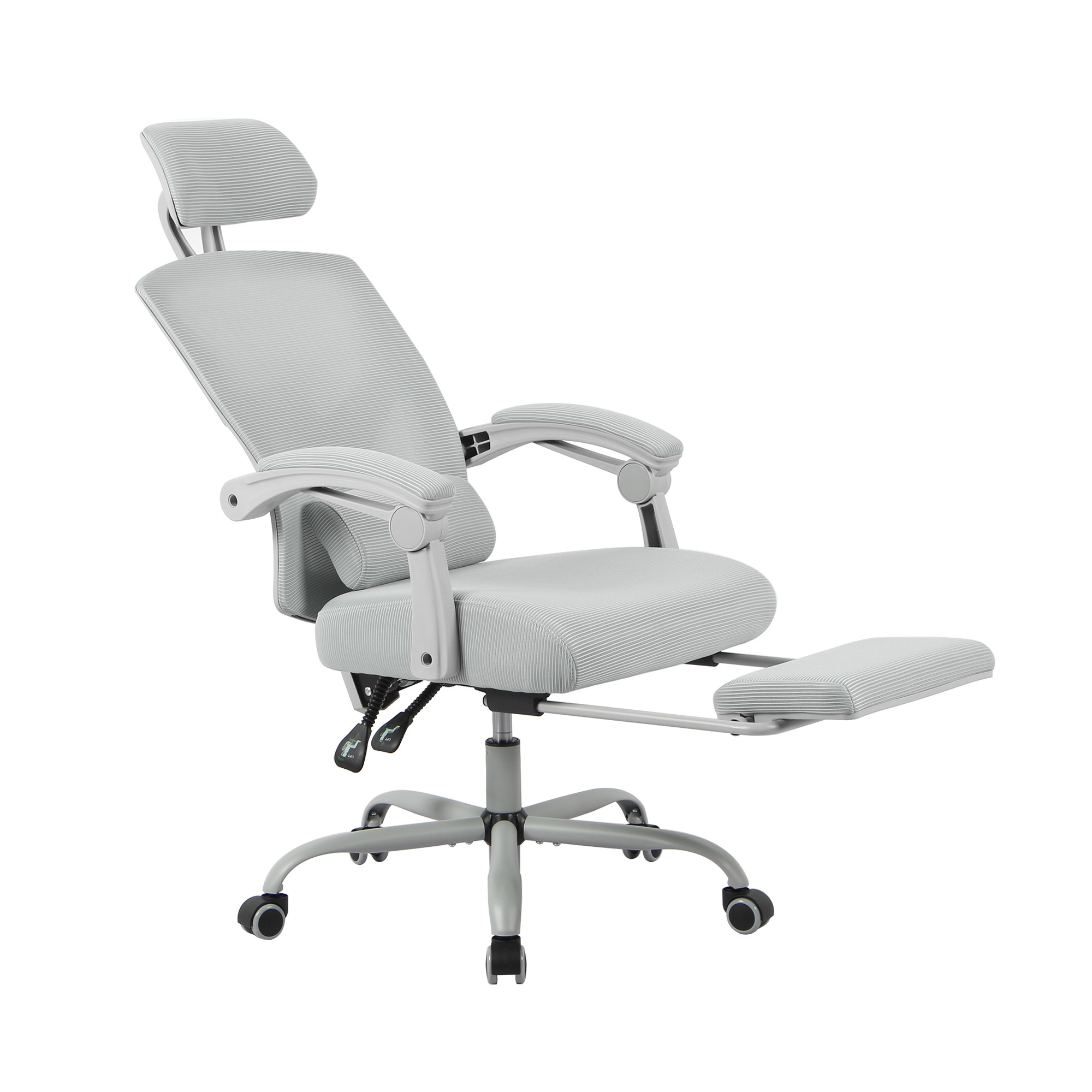 【新色登場】アイスグレー 　オフィスチェア 事務所チェア リクライニング機能 足載せ付き ロッキング機能 メッシュタイプ