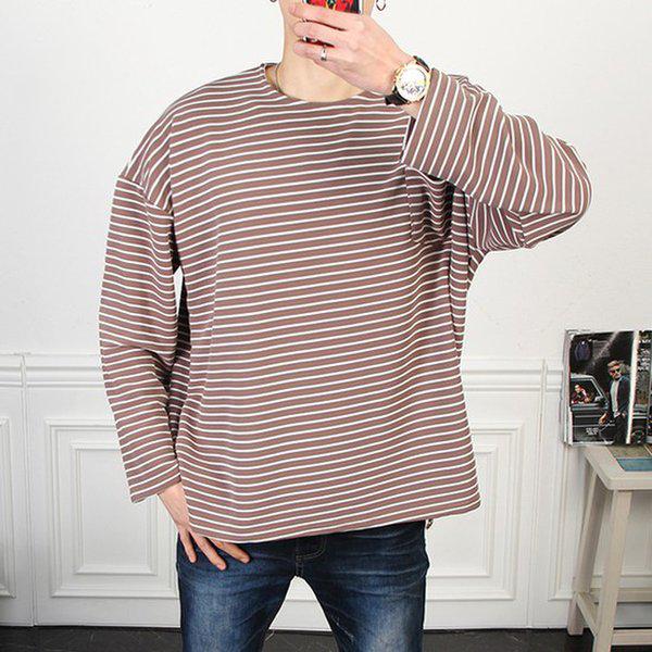 男性長袖Tシャツ MDネオ段ボールオーバーフィットラウンド