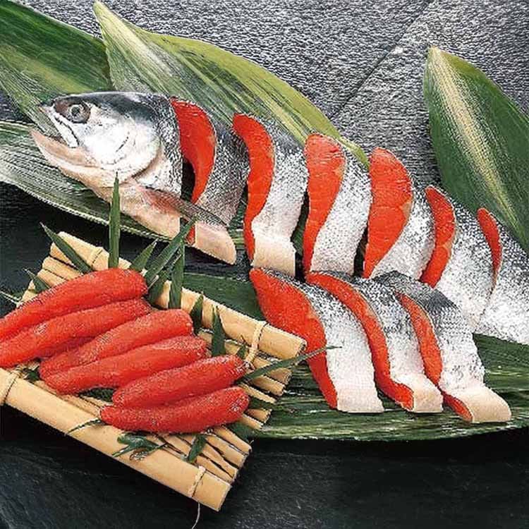 【目玉商品】北田塩紅鮭半身1切・塩たらこ 北田水産 (代引不可)(TD)