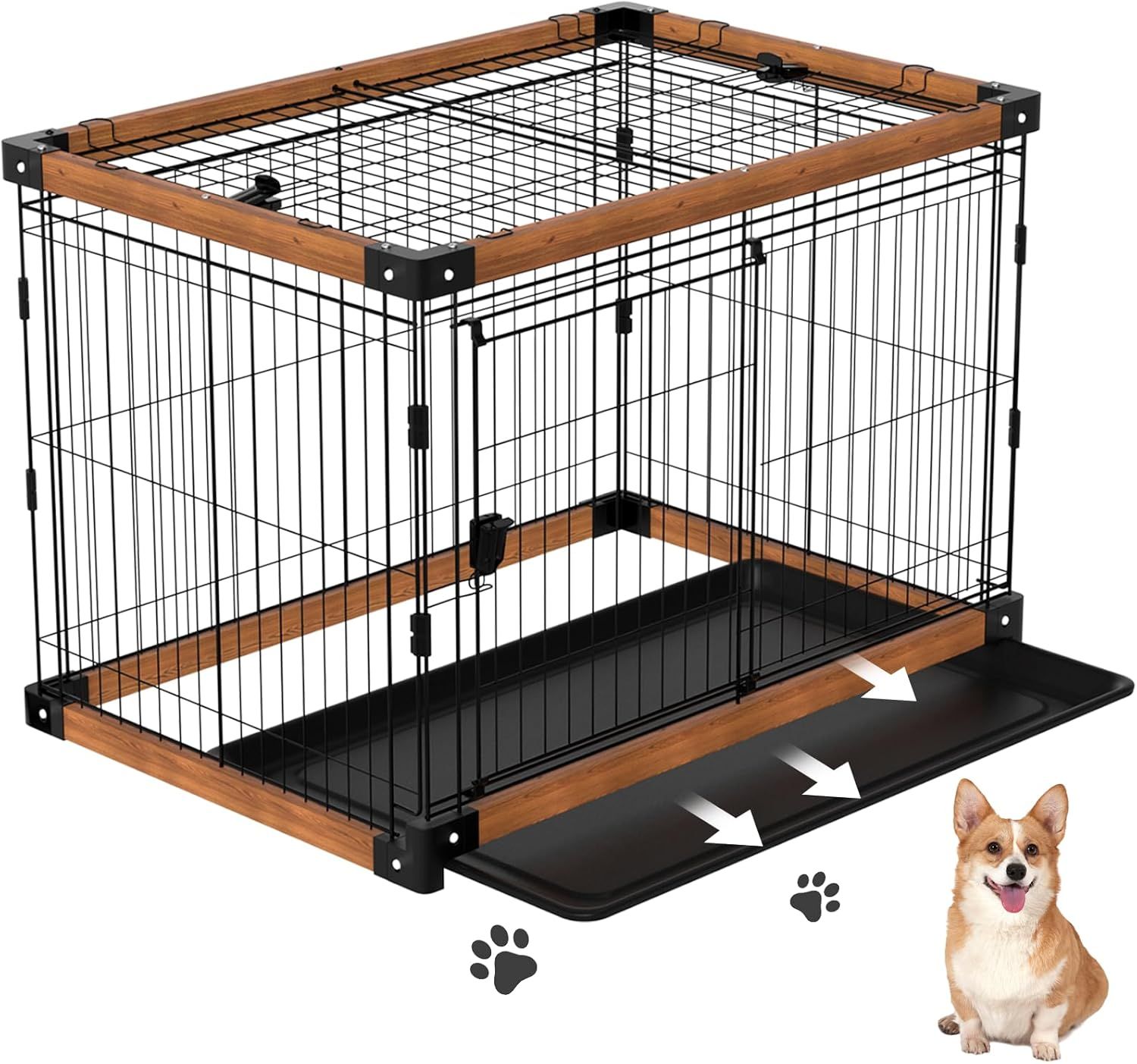 犬ケージ 犬サークル 中小型犬用 ペットサークル 屋根付き トレー付き ブラウン 幅77x奥行55x高さ60cm 9,902円