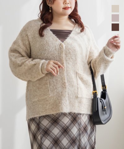 大きいサイズ レディース LL 3L 4L XL XXL XXXL CLETTEオリジナルミックスニットVネックカーディガン